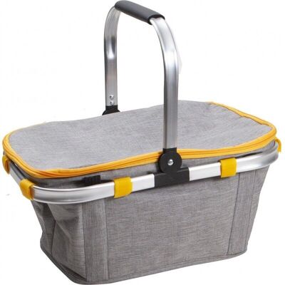 Gray and yellow 300D insulated basket with aluminum handle