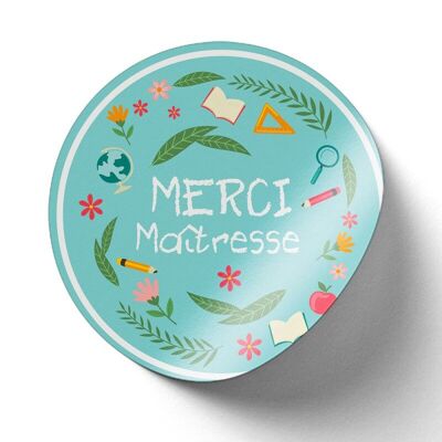 Blue Round Sticker Thank You Maitresse Diameter 4cm - batch of 500