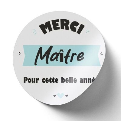 White Round Sticker Merci Maitre 4cm - lot of 500