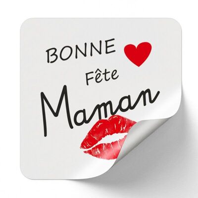 Sticker Rectangulaire blanc Bonne Fete Maman 4x3,5cm