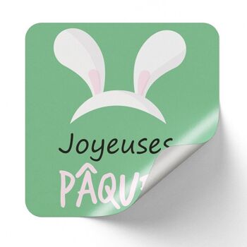 Sticker Rectangulaire Joyeuses Paques Vert 4x3,5cm