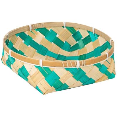 Round Bamboo Basket Green Verde 25x7cm