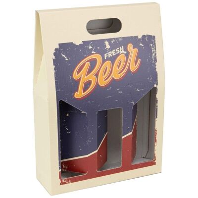 Portabotellas de Cartón Rectángulo Beige Cerveza Fresca 27x9x38cm