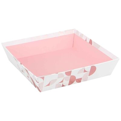 White and pink square cardboard basket Iconic 22x22x5 cm