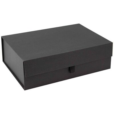 Essential magnetische Pappschachtel aus schwarzem Leder, 35 x 25 x 11 cm