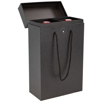 Coffret bouteille carton rectangulaire noir cuir 20x10x33cm 2