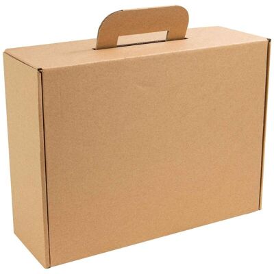 Maleta de cartón rectangular kraft marrón 34,5x22x12 cm