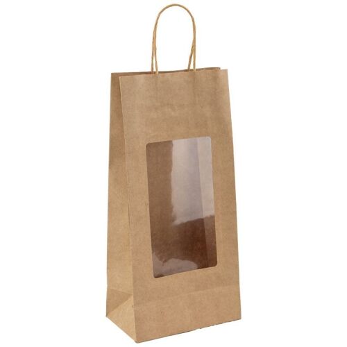 Sac bouteille kraft a fenetre marron 16,5x10x35 cm