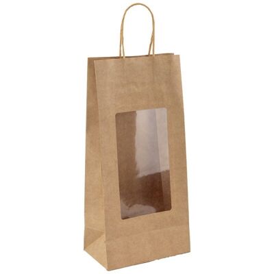 Kraft bottle bag with brown window 16.5x10x35 cm