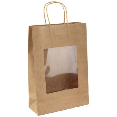 Kraft bottle bag with brown window 24x10x35 cm