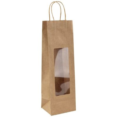 Kraft magnum bottle bag with brown window 14x12x45 cm