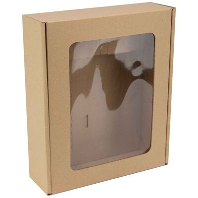 Scatola portabottiglie in cartone con finestra Kraft 33,5x29x9 cm