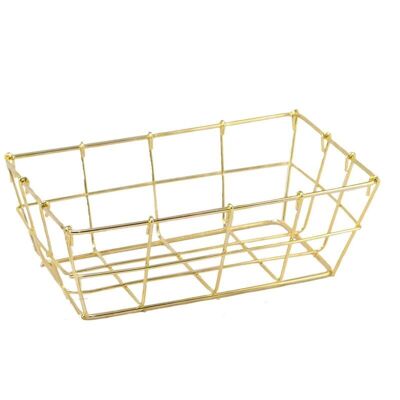 Royal gold rectangular metal basket 18x10x5 cm