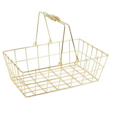 Royal gold rectangular metal basket 34x20x11cm