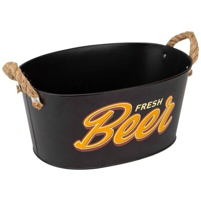 Seau metal ovale noir poignees cordes Fresh Beer 29x21x14 cm