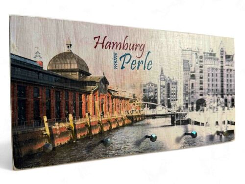 Schlüsselbrett Hamburg Holz - Hamburg meine Perle (24x12 cm)