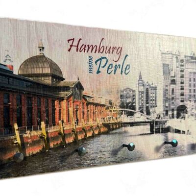 Key rack Hamburg wood - Hamburg my pearl (24x12 cm)