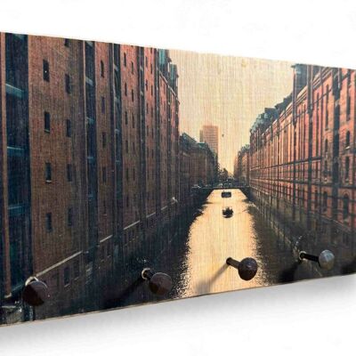 Key rack - Evening in the Speicherstadt (24x12 cm)