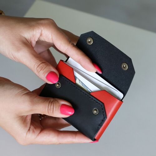 Minimalist Leather Wallet Mini – Black/Red