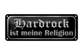 Panneau en étain disant 27x10cm, décoration Hard rock is my religion 1