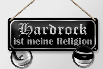 Panneau en étain disant 27x10cm, décoration Hard rock is my religion 2