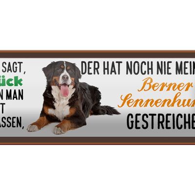 Blechschild Spruch 27x10cm Berner Sennenhund gestreichelt Glück