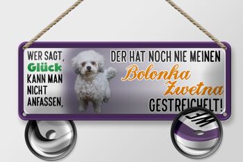 Panneau en étain disant 27x10cm Bolonka Zwetna chien caressé bonheur décoration 2