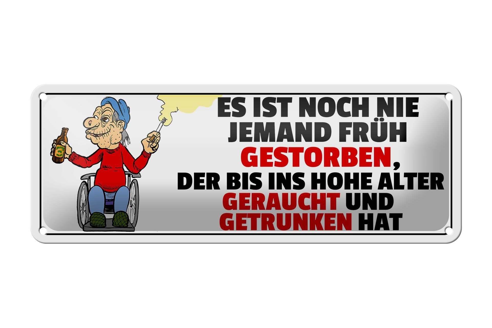 Targa in metallo con scritta "mai morto presto", 27x10 cm, fumato ubriaco