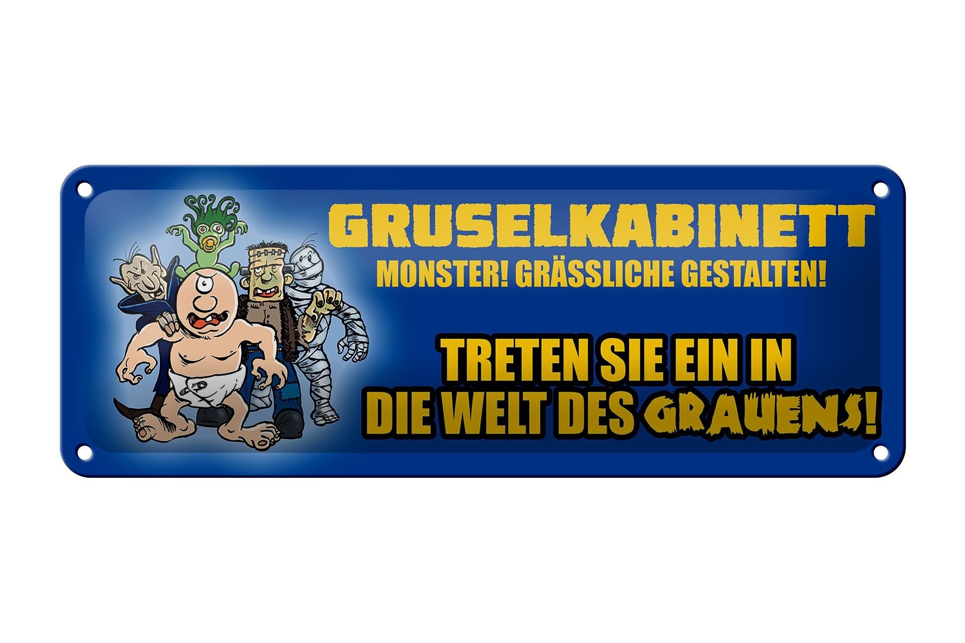 Targa in metallo con scritta "Mondo della decorazione horror" da 27 x 10 cm