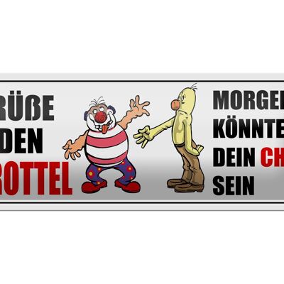 Blechschild Spruch 27x10cm Grüße jeden Trottel Dekoration