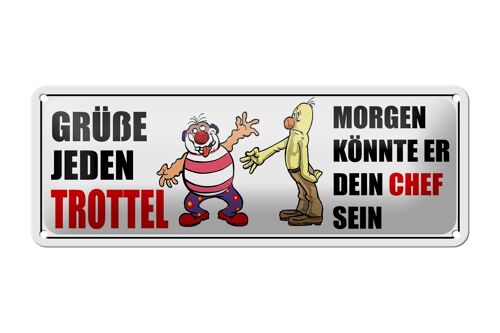 Blechschild Spruch 27x10cm Grüße jeden Trottel Dekoration