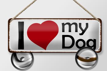 Plaque en étain disant 27x10cm J'aime mon chien coeur décoration de chien 2