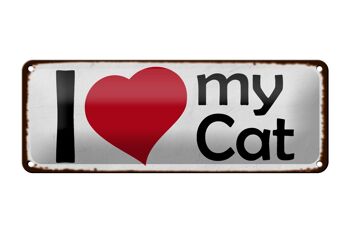 Panneau en étain disant 27x10cm, j'aime mon chat, décoration de chat en forme de cœur 1