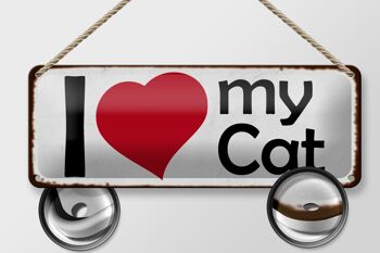 Panneau en étain disant 27x10cm, j'aime mon chat, décoration de chat en forme de cœur 2