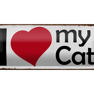 Targa in metallo con scritta "I Love My Cat" 27x10 cm, decorazione a forma di cuore