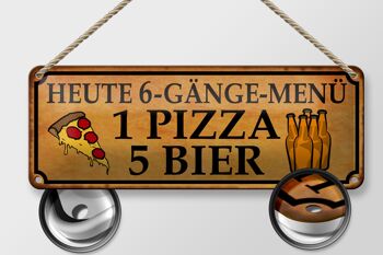 Plaque en tôle disant 27x10cm, menu 6 plats, 1 pizza, 5 bières, décoration 2