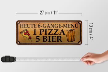 Plaque en tôle disant 27x10cm, menu 6 plats, 1 pizza, 5 bières, décoration 4