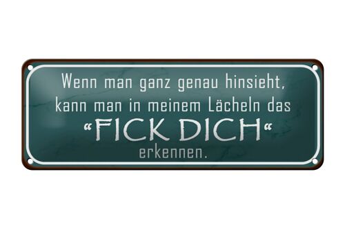 Blechschild Spruch 27x10cm in meinem Lächeln Fick Dich Dekoration