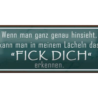 Blechschild Spruch 27x10cm in meinem Lächeln Fick Dich Dekoration