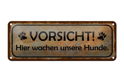 Blechschild Hinweis 27x10cm Vorsicht hier wachen Hunde Dekoration