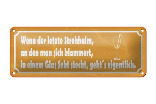 Blechschild Spruch 27x10cm wenn der letzte Strohhalm Sekt Dekoration