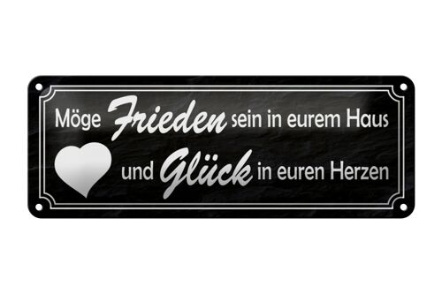 Blechschild Spruch 27x10cm Frieden im Haus Glück in Herzen Dekoration
