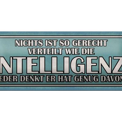 Blechschild Spruch 27x10cm Intelligenz gerecht verteilt Dekoration