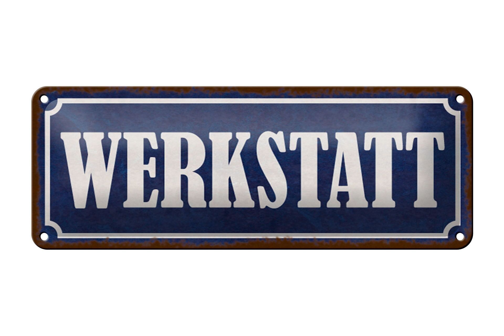 Blechschild Hinweis 27x10cm Werkstatt dunkelblaues Schild