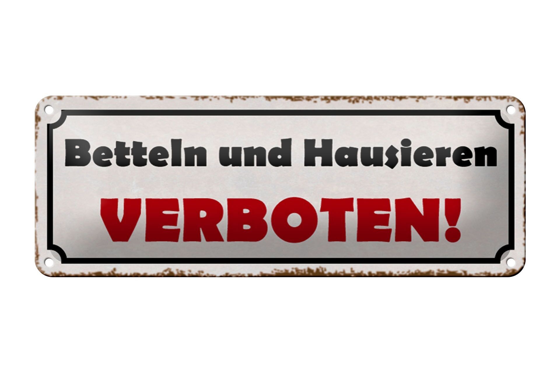 Targa in latta 27x10 cm con scritta "Vietato l'elemosina e lo spaccio ambulante".