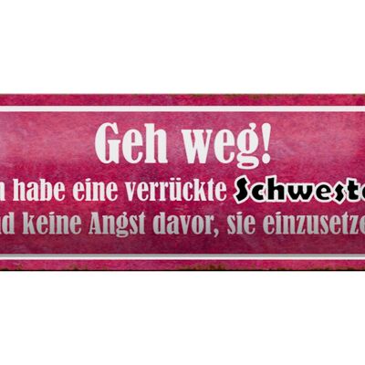 Blechschild Spruch 27x10cm ich habe eine verrückte Schwester Dekoration