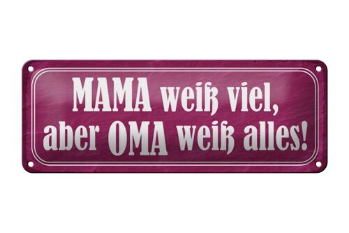 Blechschild Spruch 27x10cm Mama weiß viel Oma weiß alles Dekoration