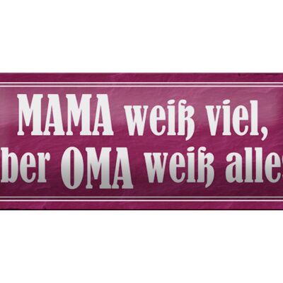 Blechschild Spruch 27x10cm Mama weiß viel Oma weiß alles Dekoration