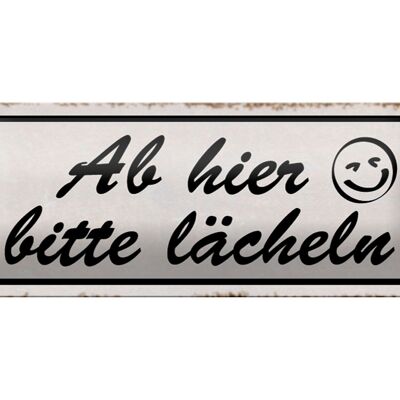 Metal sign saying 27x10cm from here please smile decoration