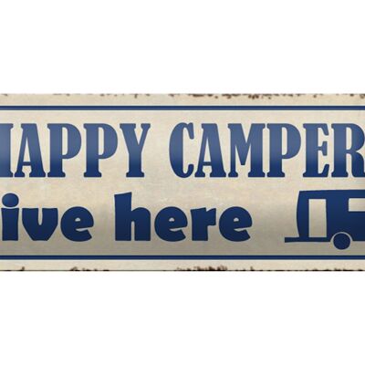 Blechschild Spruch 27x10cm happy campers live here Camping Dekoration